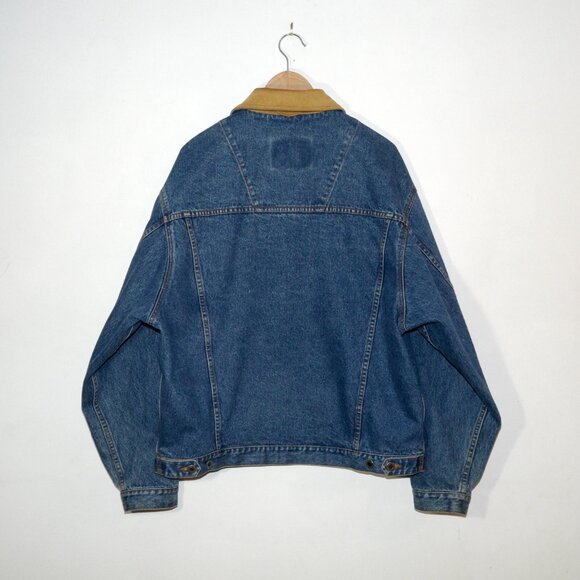 Vintage Timberland Classic Blue Denim Jacket Tam Leather Collar Weathergear Jean - Picture 2 of 13